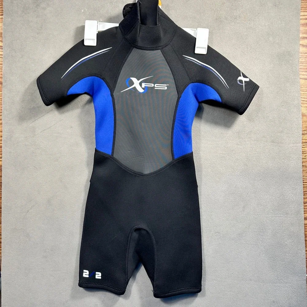 XPS Wetsuit Kids XS Black Blue Shorty 2/2mm Back Zip Neoprene Excellent‎